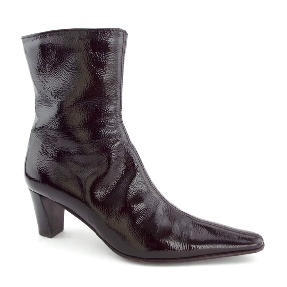 brown patent leather ankle boots